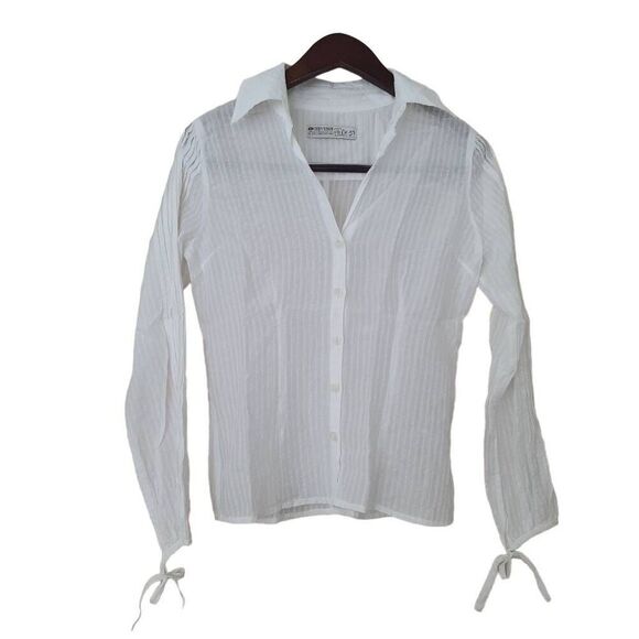 Chevignon Women's White Collared Long Sleeve Button Front Shirt Size Small - Picture 1 of 15